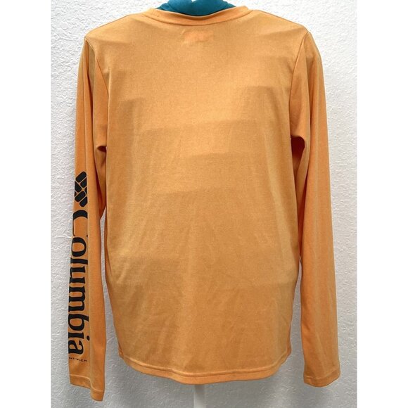 COLUMBIA Kids Youth LARGE (14/16) Orange Long Sleeve Logo SWIM SHIRT Rash Guard - Picture 4 of 9